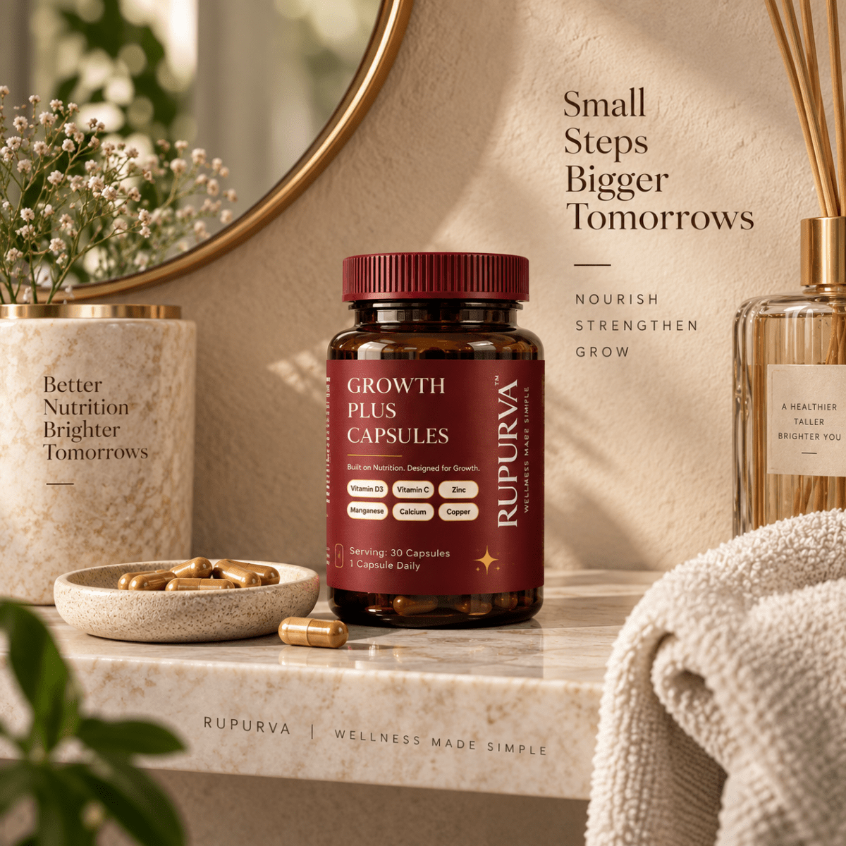 Growth Plus Capsules | Daily Essential Capsules | Vitamins & Mineral - Rupurva | Wellness made Simple